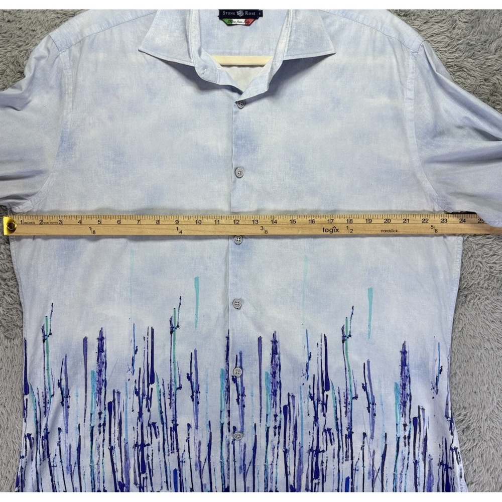 Stone Rose Men's XL Dress Shirt White Blue Purple Pattern Flip Cuff Long Sleeve - Picture 5 of 11
